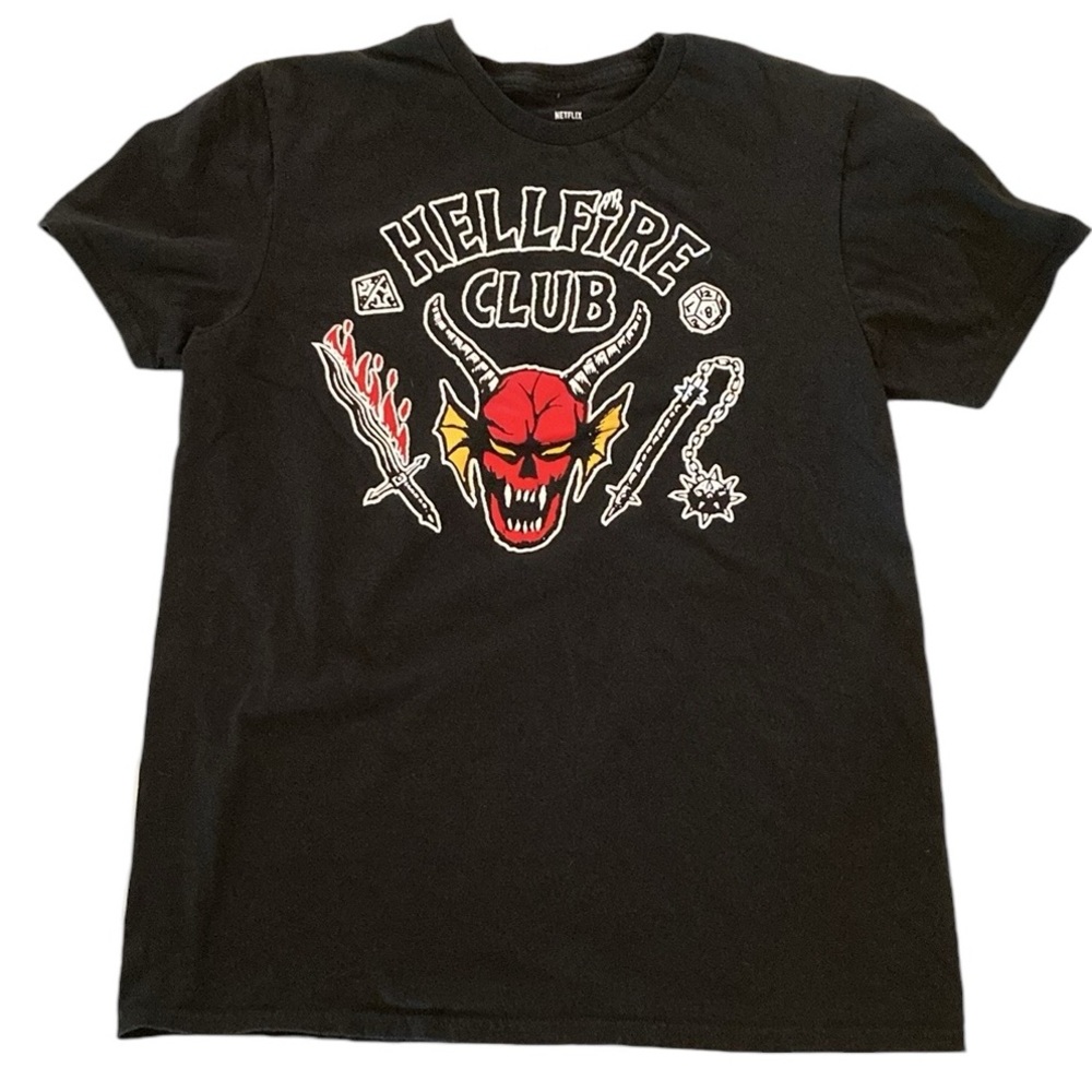 🟢3/$15 Netflix Stranger Things HELLFIRE CLUB Black Graphic Tee medium